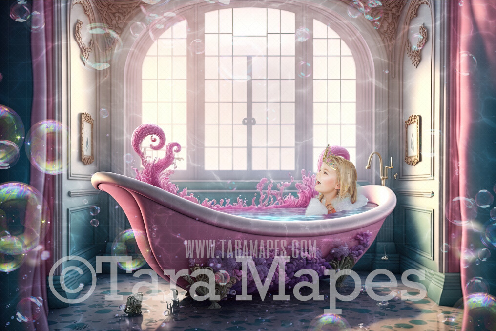 Mermaid Bath Tub Digital Backdrop - Mermaid Tub Digital Background - Mermaid Bathtub Underwater - Mermaid Digital Background