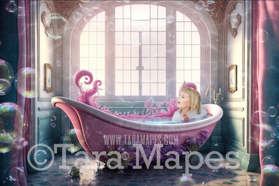 Mermaid Bath Tub Digital Backdrop - Mermaid Tub Digital Background - Mermaid Bathtub Underwater - Mermaid Digital Background