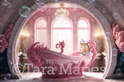 Mermaid Bath Tub Digital Backdrop - Mermaid Tub Digital Background - Mermaid Bathtub Underwater - Mermaid Digital Background