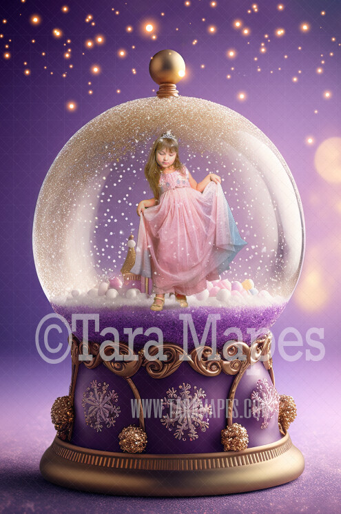 Purple and Gold Christmas Snow Globe Digital Backdrop - LAYERED PSD! Snowglobe Overlay - Sugar Plum Snow Globe Digital Background