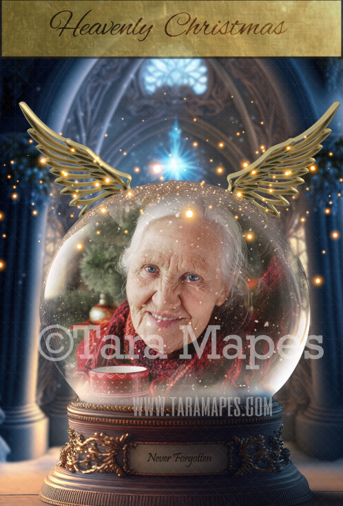 Heavenly Christmas Snow Globe Digital Backdrop - LAYERED PSD! Snowglobe Memorial - Loved Ones who Passed Globe - Pet Memorial Snow Globe Digital Backdrop