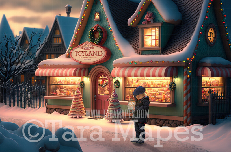 Santa Toy Shop Digital Backdrop - North Pole House - Christmas Toy Store Digital Background - Christmas  Digital Backdrop