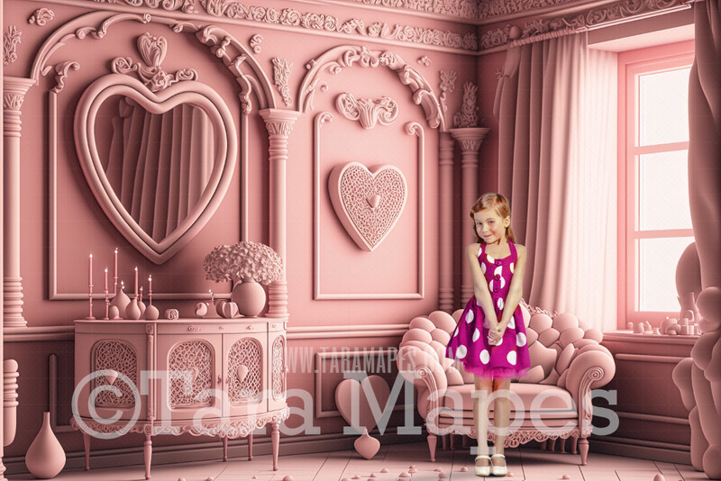 Valentine Digital Backdrop - Pink Heart Room Digital Backdrop - Pink Room Digital Background - Vday Digital Background JPG