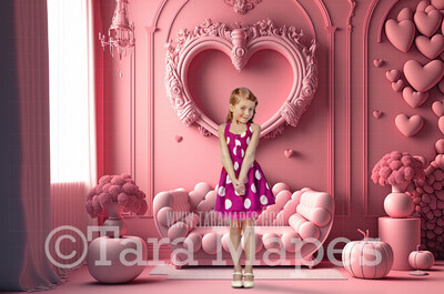 Valentine Digital Backdrop - Pink Heart Room Digital Backdrop - Pink Room Digital Background - Vday Digital Background JPG