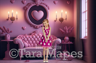 Valentine Digital Backdrop - Pink Heart Room Digital Backdrop - Pink Room Digital Background - Vday Digital Background JPG