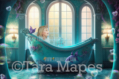 Mermaid Bath Tub Digital Backdrop - Mermaid Tub Digital Background - Mermaid Bathtub Underwater - Mermaid Digital Background