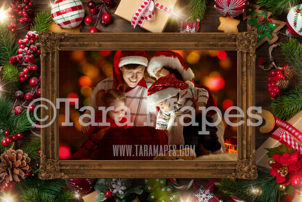 Christmas Frame Digital Overlay - Holiday Frame PNG File  - Photoshop Digital Background / Backdrop