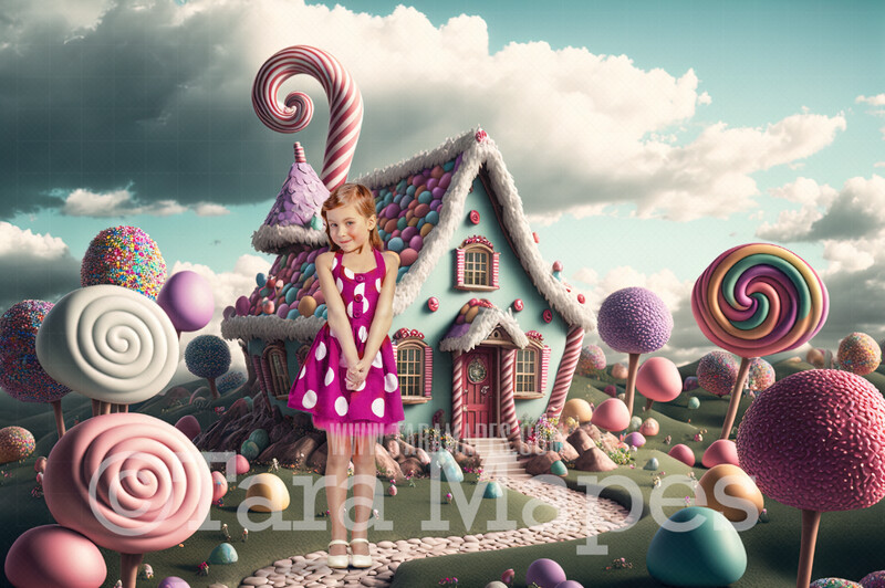 Candyland Digital Backdrop -Candy House in Candy World - Candy World Digital Background