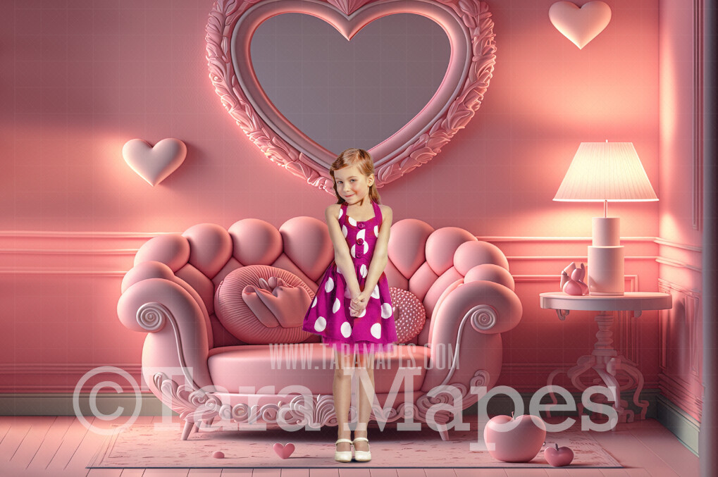 Valentine Digital Backdrop - Pink Heart Room Digital Backdrop - Pink Room Digital Background - Vday Digital Background JPG