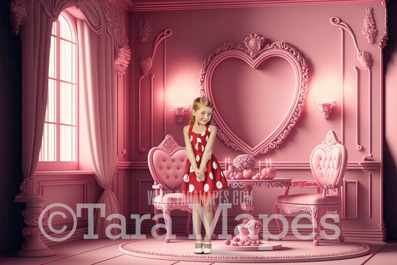 Valentine Digital Backdrop - Pink Heart Room Digital Backdrop - Pink Room Digital Background - Vday Digital Background JPG