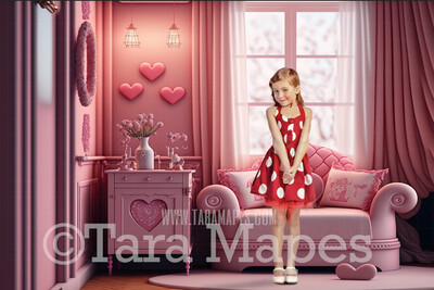 Valentine Digital Backdrop - Pink Heart Room Digital Backdrop - Pink Room Digital Background - Vday Digital Background JPG