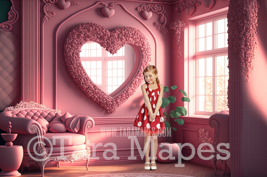 Valentine Digital Backdrop - Pink Heart Room Digital Backdrop - Pink Room Digital Background - Vday Digital Background JPG