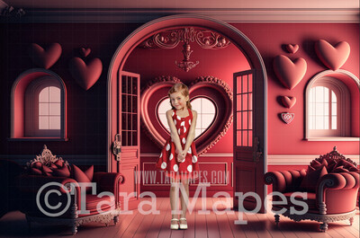 Valentine Digital Backdrop - Pink Heart Room Digital Backdrop - Pink Room Digital Background - Vday Digital Background JPG