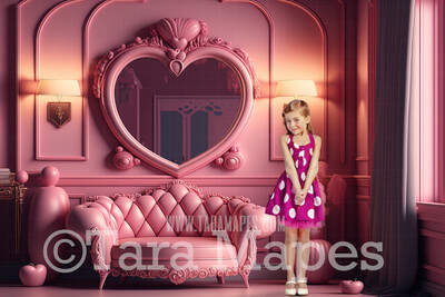 Valentine Digital Backdrop - Pink Heart Room Digital Backdrop - Pink Room Digital Background - Vday Digital Background JPG