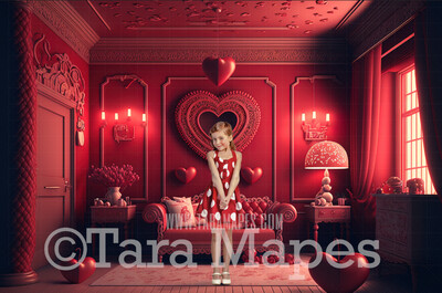 Valentine Digital Backdrop - Pink Heart Room Digital Backdrop - Pink Room Digital Background - Vday Digital Background JPG