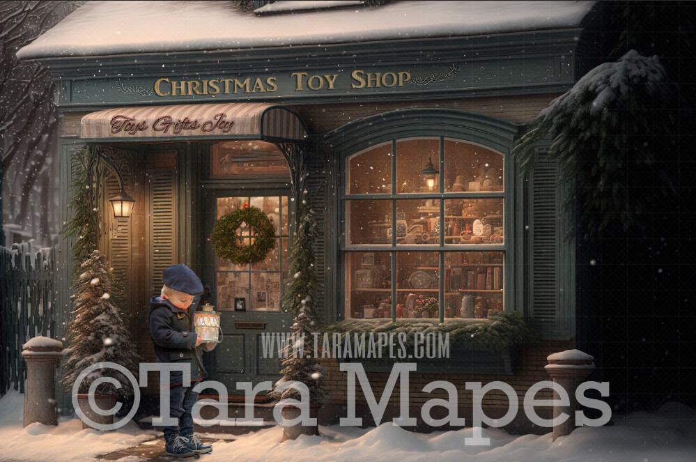 Christmas Shop Digital Backdrop - Christmas Toy Shop - Christmas Shoppe - Christmas Storefront Digital Background