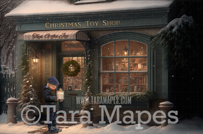 Christmas Shop Digital Backdrop - Christmas Toy Shop - Christmas Shoppe - Christmas Storefront Digital Background