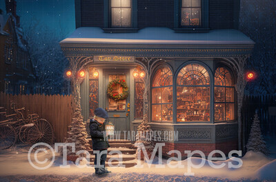 Christmas Shop Digital Backdrop - Christmas Toy Shop - Christmas Shoppe - Christmas Storefront Digital Background