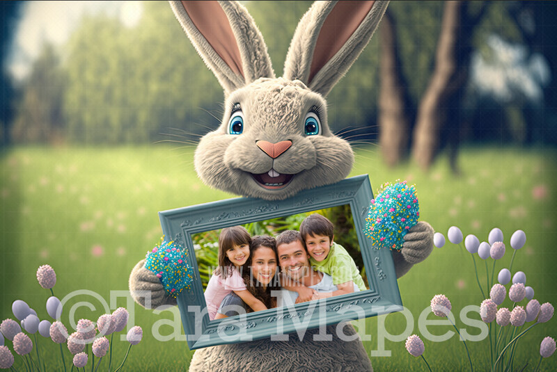 Easter Bunny Frame Digital Overlay - Easter Frame PNG File  -  Easter Bunny Holding a Frame Digital Background / Backdrop