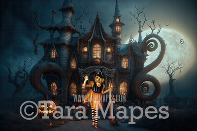 Halloween Digital Backdrop - Surreal Ghost House - Fun Haunted House - Quirky Fun Halloween House - JPG File - Witch House - Halloween Digital Background