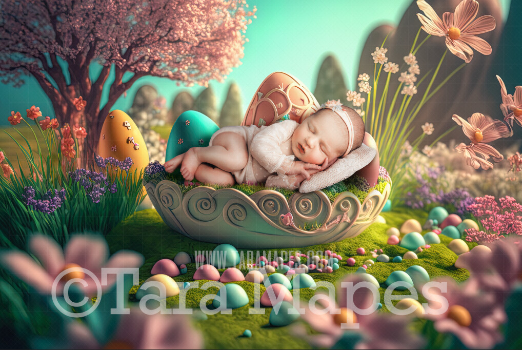 Easter Digital Backdrop - Newborn Easter Digital Backdrop - Pastel Easter Egg Basket Digital Background - Easter Land Digital Background JPG