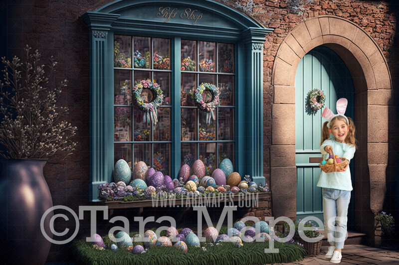 Easter Shop Digital Backdrop - Easter Candy Storefront - Pastel Easter Egg Gift Shop Digital Background - Pastel Easter Store Digital Background JPG
