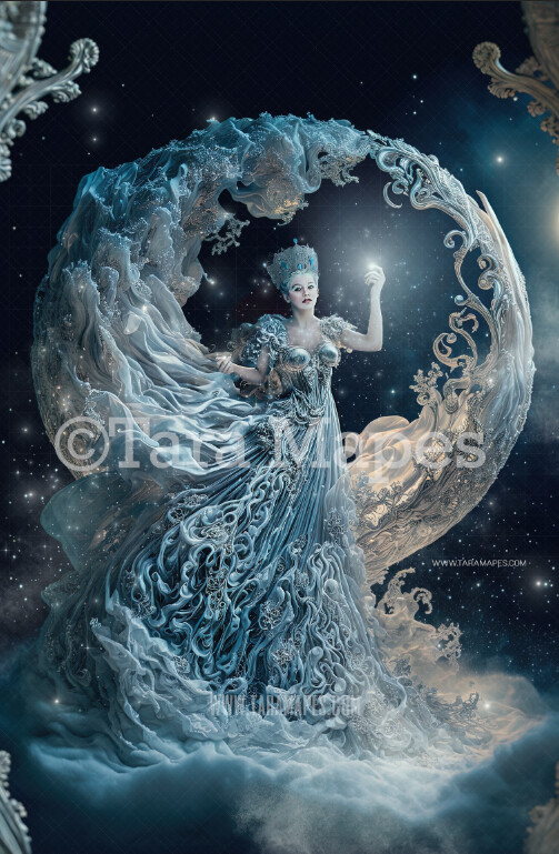 Solstice Queen Gown Digital Backdrop - Ornate Flowing Winter Goddess Gown Digital - Ice Queen Digital Gown -  JPG File Digital Background