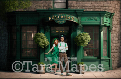 St Patricks Day Digital Backdrop - St Paddys Digital Background - Leprechaun Land - Irish Storefront Digital Background JPG