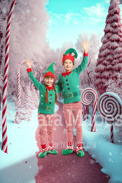 Candy Cane Forest Digital Backdrop - Peppermint Candy Forest - Candy Cane Land -  Christmas Digital Background