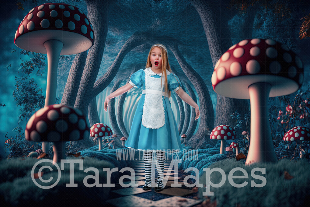 Alice Digital Backdrop - Wonderland Mushroom Forest - Wonderland Enchanted Forest - JPG File - Wonderland Digital Background