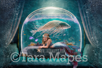 Mermaid Bedroom Digital Backdrop - Mermaid Room Digital Background - Mermaid Bed Underwater - Mermaid Digital Background JPG