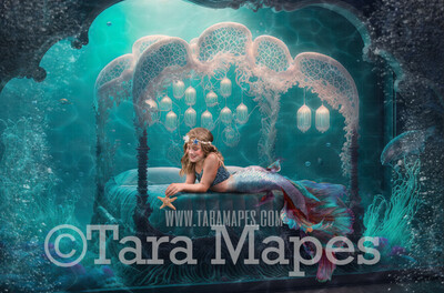 Mermaid Bedroom Digital Backdrop - Mermaid Room Digital Background - Mermaid Bed Underwater - Mermaid Digital Background JPG