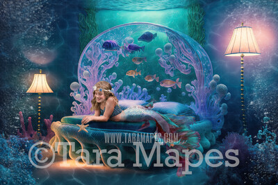 Mermaid Bedroom Digital Backdrop - Mermaid Room Digital Background - Mermaid Bed Underwater - Mermaid Digital Background JPG