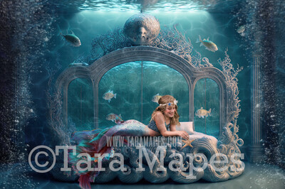 Mermaid Bedroom Digital Backdrop - Mermaid Room Digital Background - Mermaid Bed Underwater - Mermaid Digital Background JPG