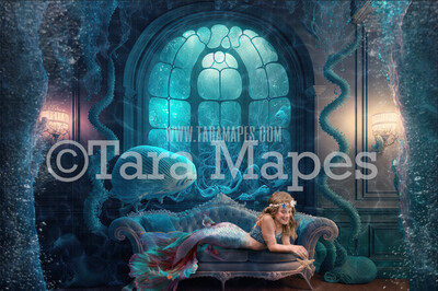 Mermaid Room Digital Backdrop - Mermaid Sofa in Livingroom Digital Background - Mermaid Room Underwater - Mermaid Digital Background JPG