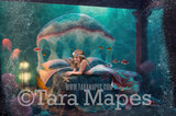 Mermaid Bedroom Digital Backdrop - Mermaid Room Digital Background - Mermaid Bed Underwater - Mermaid Digital Background JPG