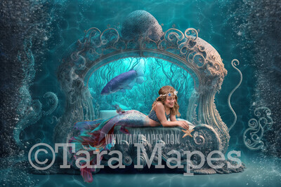 Mermaid Bedroom Digital Backdrop - Mermaid Room Digital Background - Mermaid Bed Underwater - Mermaid Digital Background JPG