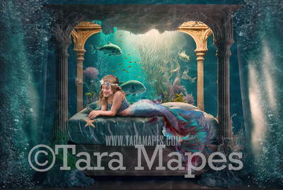 Mermaid Bedroom Digital Backdrop - Mermaid Room Digital Background - Mermaid Bed Underwater - Mermaid Digital Background JPG