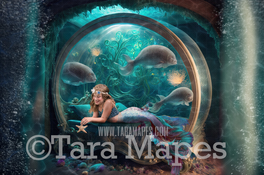 Mermaid Bedroom Digital Backdrop - Mermaid Room Digital Background - Mermaid Bed Underwater - Mermaid Digital Background JPG