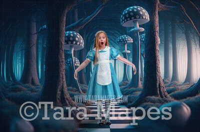 Alice Digital Backdrop - Wonderland Mushroom Forest - Wonderland Enchanted Forest - JPG File - Wonderland Digital Background