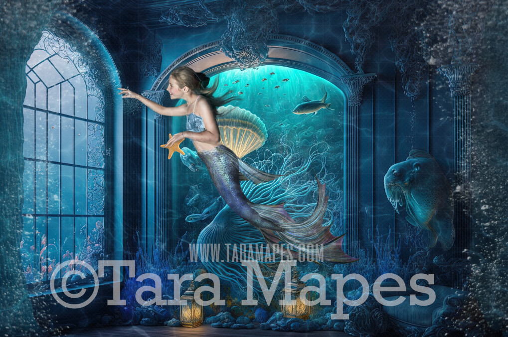 Mermaid Room Digital Backdrop - Mermaid Livingroom Digital Background - Mermaid Room Underwater - Mermaid Digital Background JPG