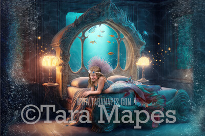 Mermaid Bedroom Digital Backdrop - Mermaid Room Digital Background - Mermaid Bed Underwater - Mermaid Digital Background JPG
