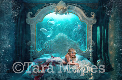 Mermaid Bedroom Digital Backdrop - Mermaid Room Digital Background - Mermaid Bed Underwater - Mermaid Digital Background JPG
