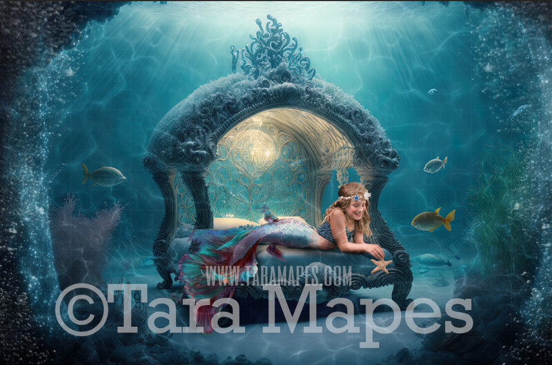 Mermaid Bedroom Digital Backdrop - Mermaid Room Digital Background - Mermaid Bed Underwater - Mermaid Digital Background JPG