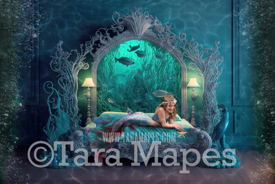 Mermaid Bedroom Digital Backdrop - Mermaid Room Digital Background - Mermaid Bed Underwater - Mermaid Digital Background JPG