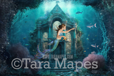 Mermaid Castle Digital Backdrop - Underwater Castle Digital Background - Mermaid Ocean Castle - Digital Background JPG