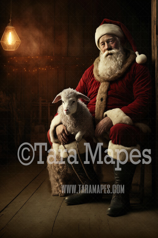 Santa Digital Backdrop - Praying Santa with Lamb -Religious Santa Praying - Santa Nativity - Santa Religious Christmas Digital Background by Tara Mapes