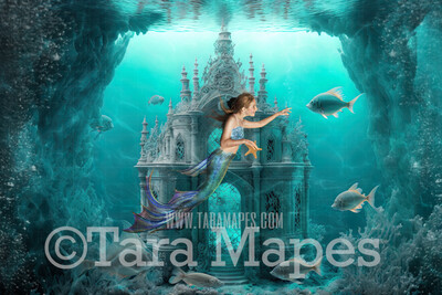 Mermaid Castle Digital Backdrop - Underwater Castle Digital Background - Mermaid Ocean Castle - Digital Background JPG