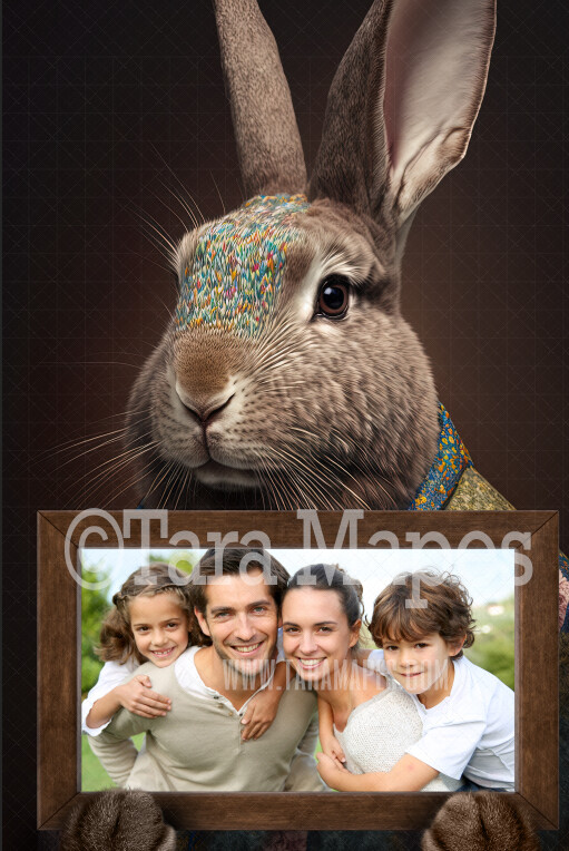 Easter Bunny Frame Digital Overlay - Easter Frame PNG File  -  Easter Bunny Holding a Frame Digital Background / Backdrop - Fine Art Easter Bunny Frame Overlay