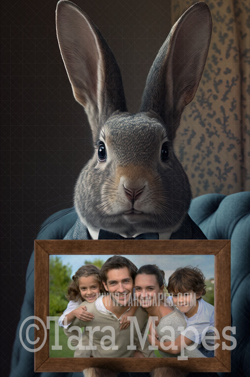 Easter Bunny Frame Digital Overlay - Easter Frame PNG File  -  Easter Bunny Holding a Frame Digital Background / Backdrop - Fine Art Easter Bunny Frame Overlay